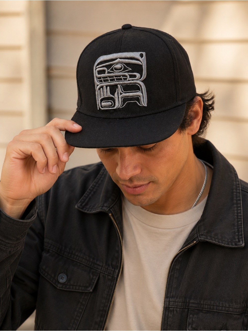 Native Northwest Raven Snapback Hat | Black Embroidered  | Indigenous Art |